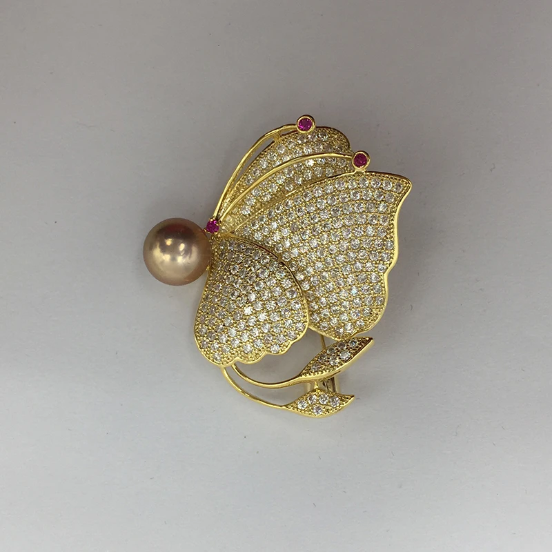 Sinya Natural Pearl Butterfly love design Brooch Gold plated Brooches for lover women New arrivals pink purple white optional (7)