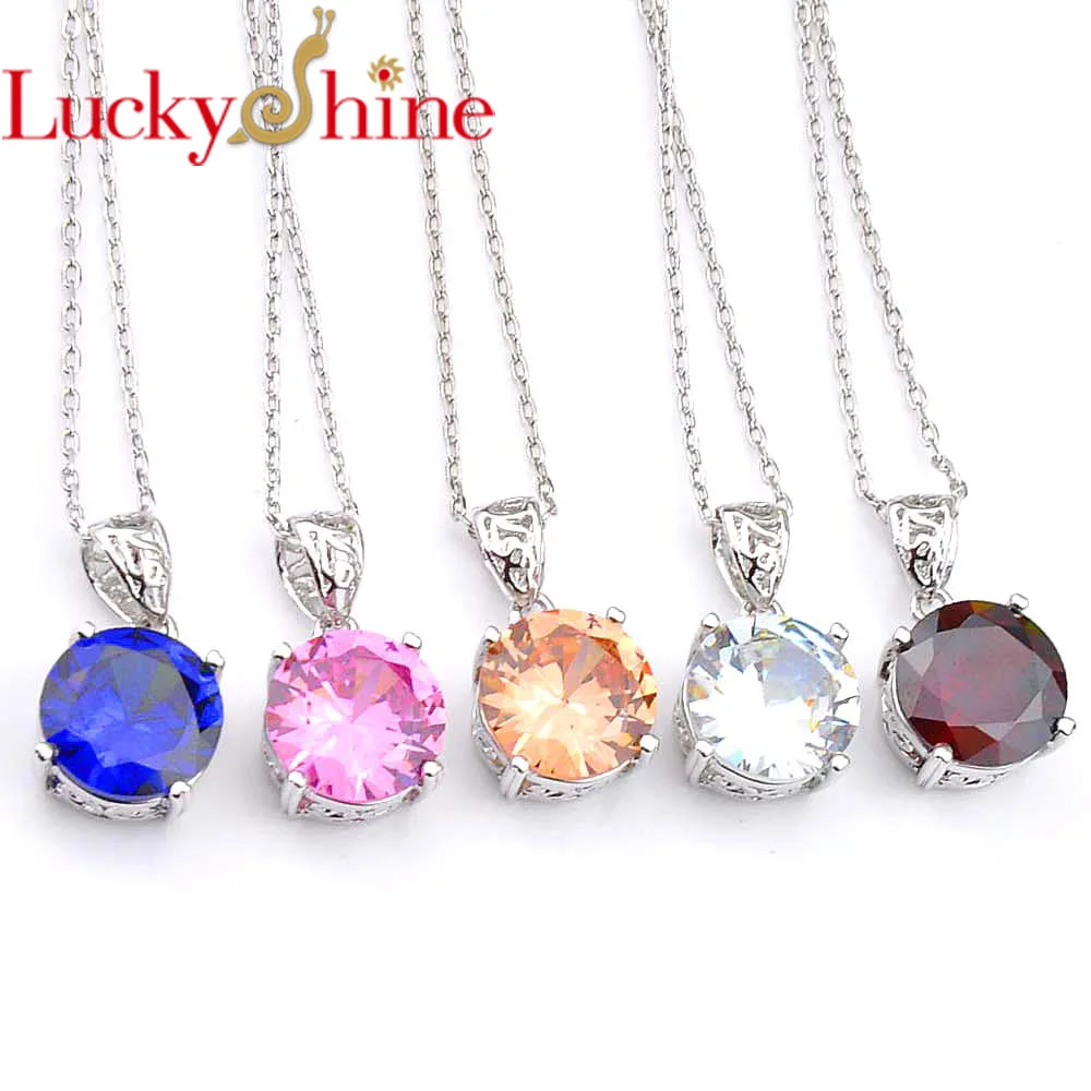 LuckyShine круглые Разноцветные кристаллы фианиты драгоценные камни серебро 925 пробы
