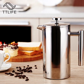 

TTLIFE Polished Delicate Double Wall Stainless Steel French Press Coffee Pot Maker Coffee Tea with Filter 0.3L 0.8L 1L