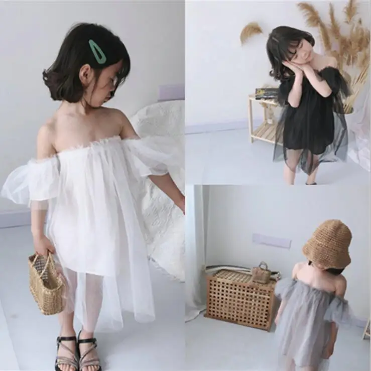 

2019 new wholesale girls off shoulder dress fashion cotton voile summer girls dresses 3-8t B712