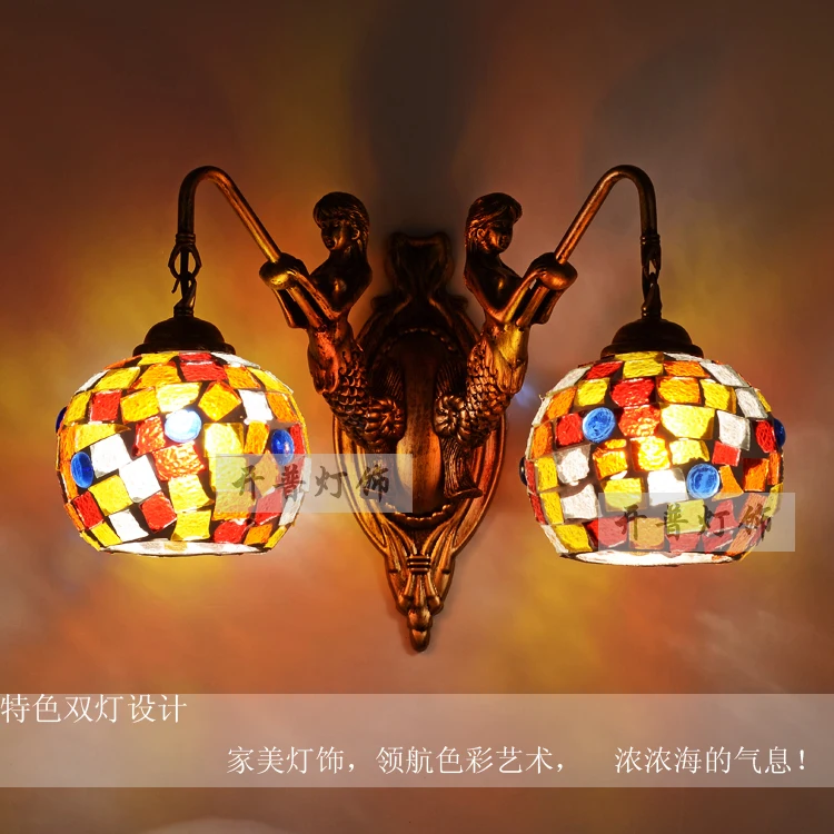 

Mediterranean Tiffany Mermaid Wall Lamp AC 110/220V E27 Wall Lamps for Home Corridor Bedroom