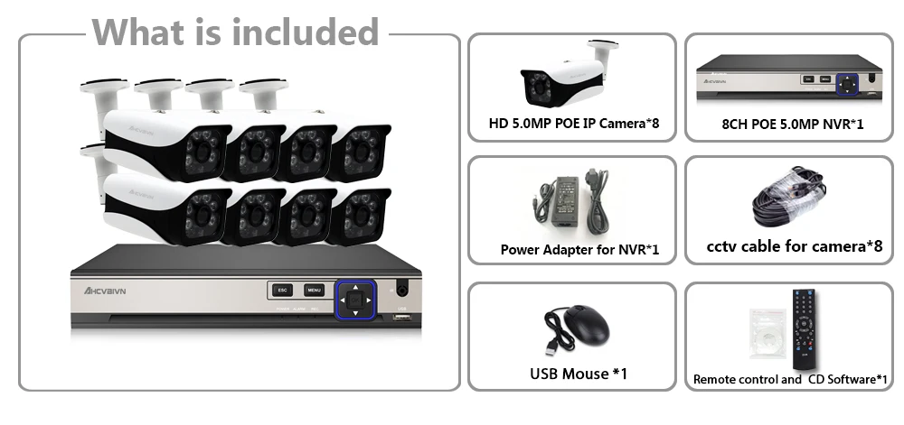 8CH CCTV комплект видеонаблюдения 5MP камера безопасности Система 4CH 8CH POE NVR с 5.0MP POE IP камера CCTV комплект водонепроницаемый вид