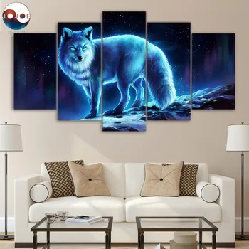 

Wanderer by JoJoesArt HD print 5 piece canvas Snow Fox in night ArtSailing Wall Art Picture Home Decoration CU-3231C