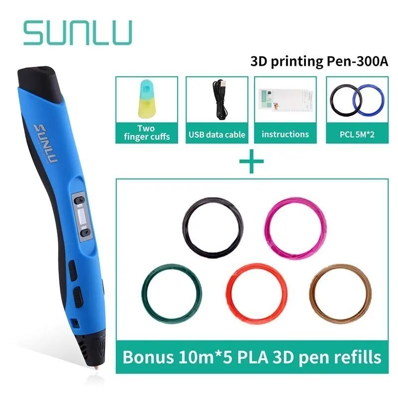 SUNLU 3D печать Ручка низкая температура SUNLU Бестселлер SL-300A 3D ручки для детей Scrible Исследуйте создание 3D Ручка коробка набор - Цвет: SL-300A-10.5-Blue