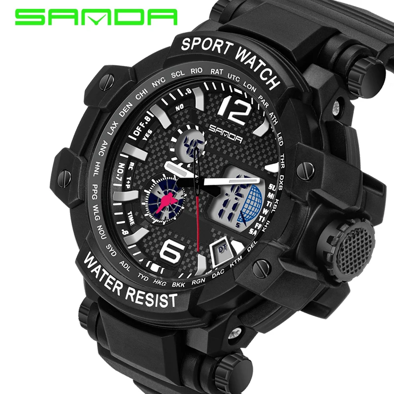 Sanda Famous Brand Sport Watch Waterproof Digital Watch Silicone Band Watch Luminous Men Watch Relogio Masculino ZY015