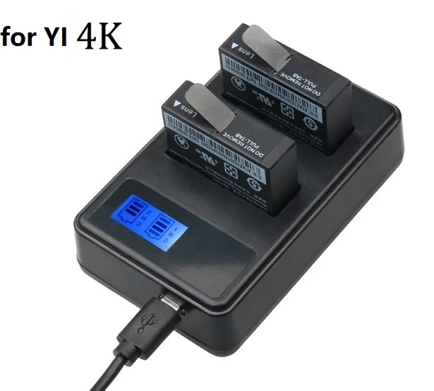 YI 4K 2 шт батарея + LCD USB двойное зарядное устройство для Yi Lite Xiaomi батареи Xiomi 4k