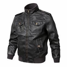 Leather jacket men motorcycle multi pocket zipper leather coat pu faux suede jacket male jaqueta couro motor montu Size 4XL 5XL