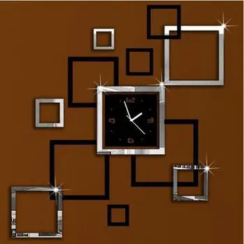 

Creative DIY Clock Wall Stickers Modern Design 3D Crystal Mirror Wall Clock Fashion Black Silver Mix Color Square Wall Clock