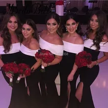 2017 Vintage Arabic Bridesmaid Dresses Black White Two Tone Mermaid Cheap Formal Sister Of The Bride Dresses Long Party