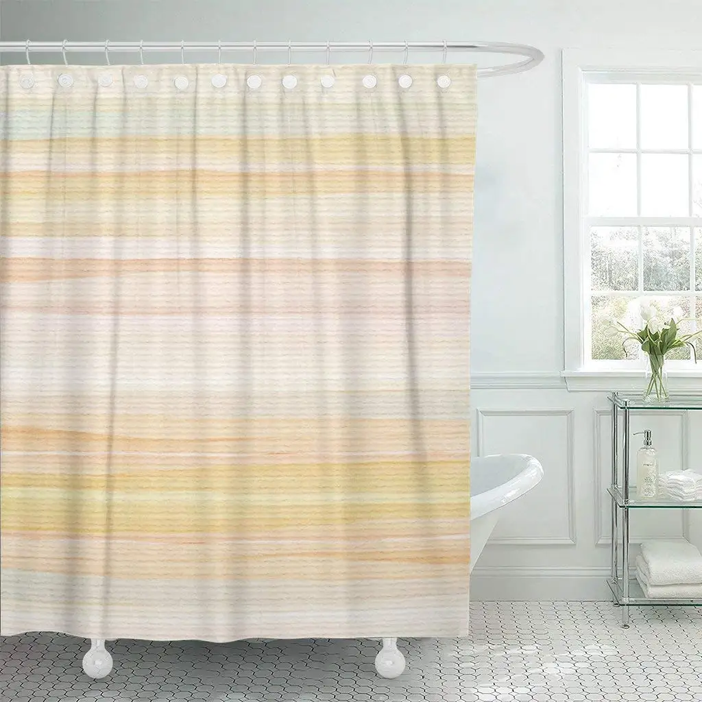 Shower Curtain Pink Pastel Designed Used Watercolor Yellow Color