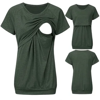 

Breastfeeding Maternity Cotton Tops Women Short Sleeve With Pocket Nursing T-shirt Tops Lactancia Trendy Tops For Pregnant Women