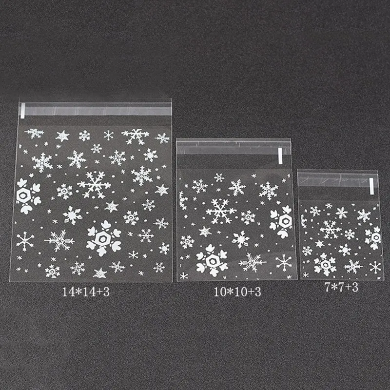 100 шт мини прозрачный скраб плоский карман Рождественская Снежинка подарочная упаковка «сделай сам» сумки рождественские конфеты пластиковый пакет для печенья