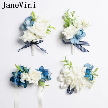

JaneVini Elegant Artificial Silk Roses Bridal Boutonnieres and Wrist Corsage Flower Bracelet Boutonnieres Marriage Spille Sposo