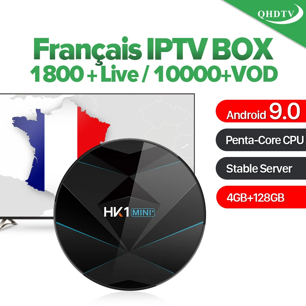 Android 9,0 Smart IPTV арабский Qatar box QHDTV IPTV подписка HK1MINI + BT 4,0 двухдиапазонный Wi-Fi передатчик для интернет-телевидения, Испания, Индия