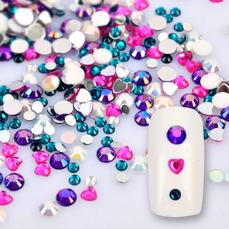 

1000Pcs 3DDecorations Nail Rhinestones Colorful Crystal Mixed Size Nail Studs Manicure Nail Art Decorations 1 Bag