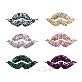 

Wholesale Sexy Lips Kiss Multi Color Zircon Micro Pave Gems tones Connector Bracelet Beads 5pcs/Lot 12x29mm