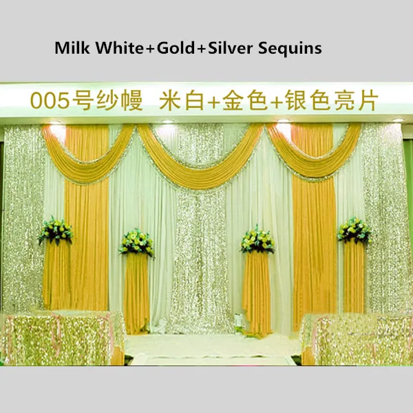 

3M*6M Sequins Edge Design Fabric Satin Drape Curtain Gold Swag With Silver Sequin FabricWedding Decor Prop Backdrop