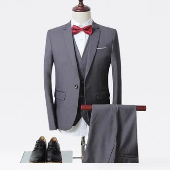 

High-quality classic men's suit gray lapel single-breasted groom wedding dress and men's prom dress (coat + pants + vest) custom