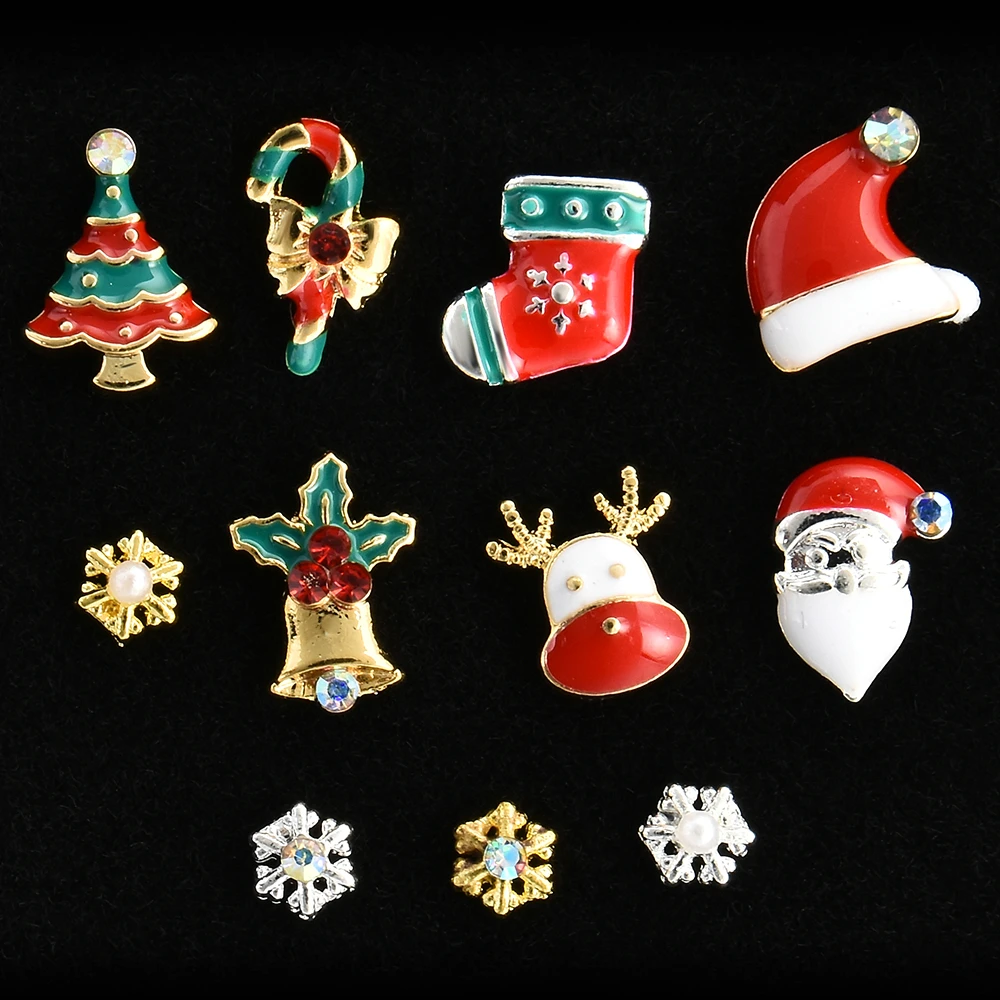 

9 Designs Christmas Tree sock snowflake Nail Art Decorations Alloy Metal DIY 3D Nail Rhinestones Accessories Jewelry Tools