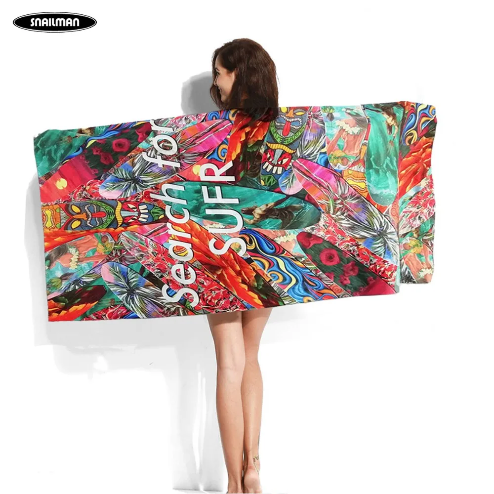 

Surfboard Print Compact Beach Towel Microfiber Travel Fitness Towel Poseidon Surfboard Dive Gym Swim Towel