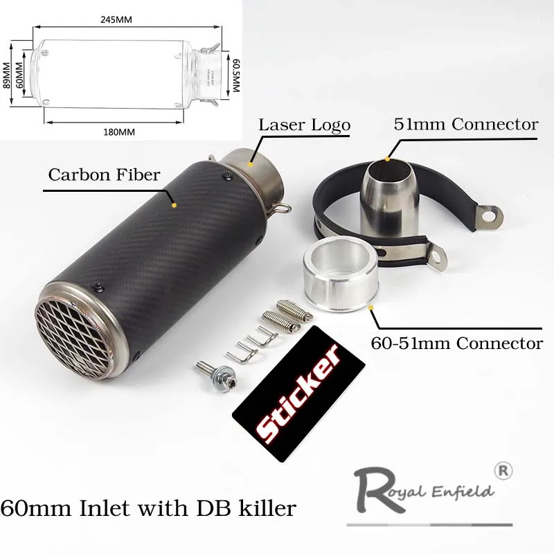60 мм 50 мм мотоцикл модифицированный Глушитель выхлопная труба лазерная маркировка углеродное волокно выхлопная труба для большого объема мотоцикла