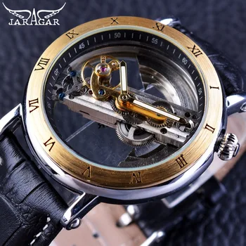 

Forsining Transparent Automatic Movement Steampunk Design Genuine Leather Men Watch Top Brand Luxury Mechanical Skeleton Watch