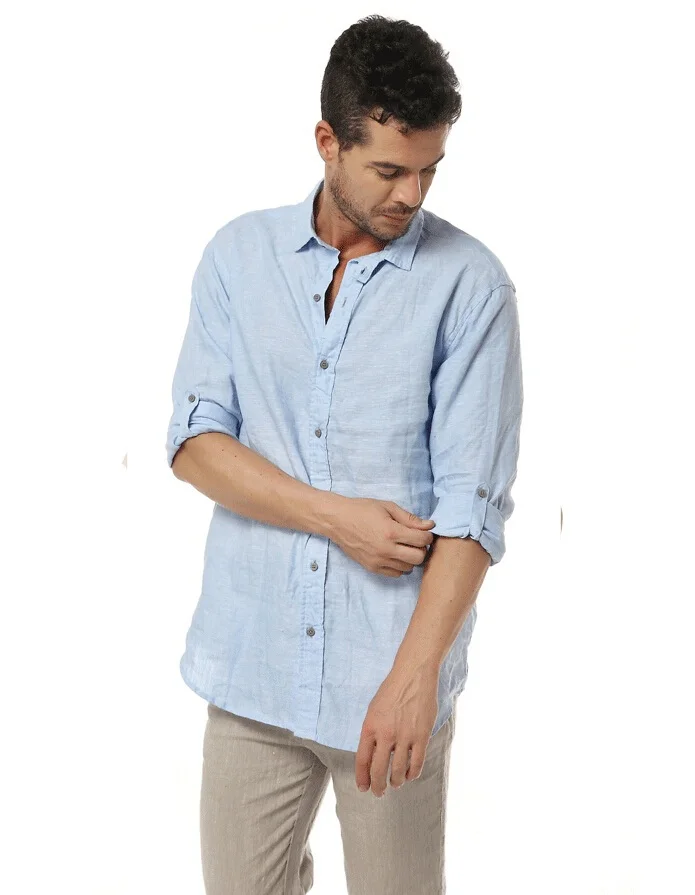 Летние мужские модные льняные футболки в повседневном стиле, солидные цветные рубашки, дышащий с длинным рукавом рубашки
