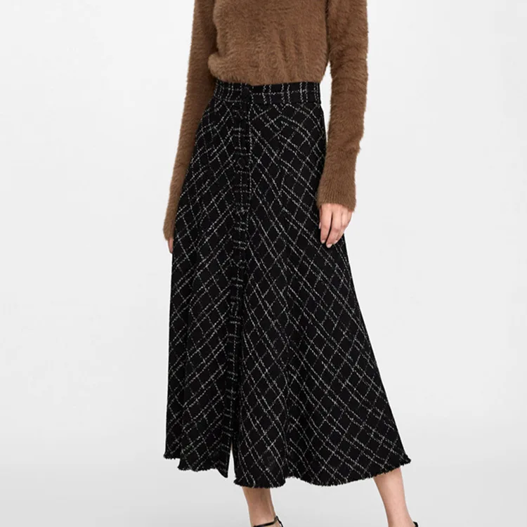 Un 2019 Vêtements Laine 1 Couleurs taille Bord 4 Nouveau Cardigan Plaid Avec Printemps Haute Jupe Et Mélange Une Black Tailles Femmes UrUOqP0w