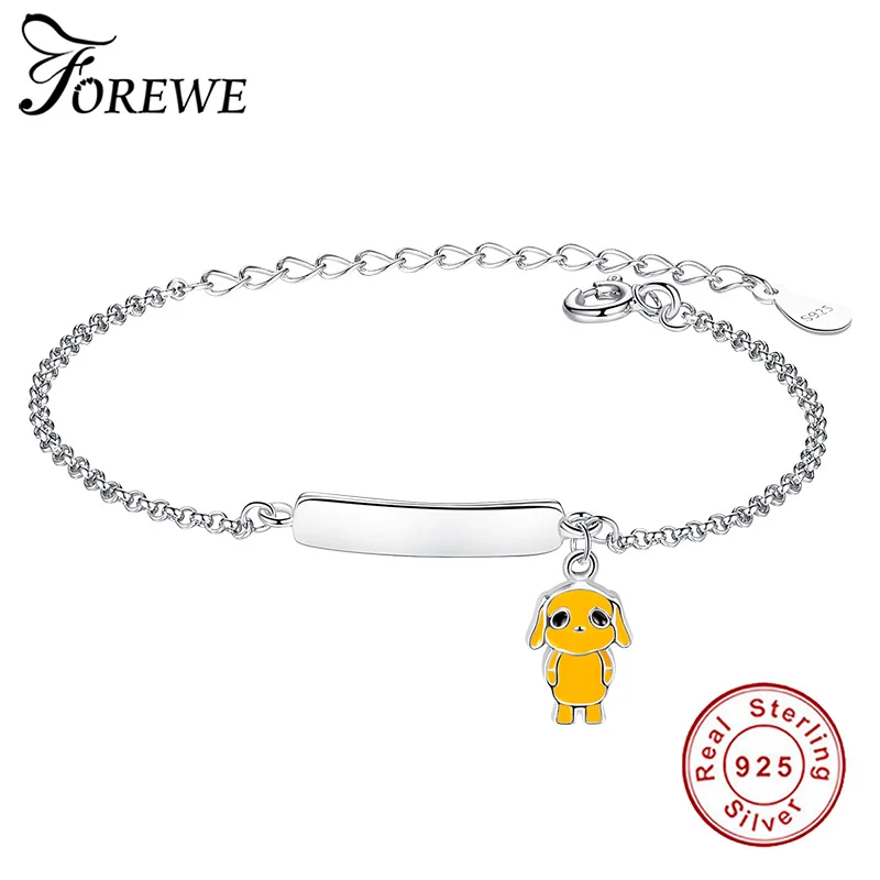 Индивидуальные браслеты-цепочки с гравировкой имени даты ID браслет 925 пробы Серебряный Очаровательный браслет с милым кроликом для женщин и детей ювелирные изделия