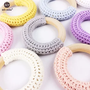

Let's Make Wood Teether Baby Teething 10pc Toy Natural Maple Cotton Wooden Ring Chunky Crochet Ring Teething Ring Baby teether