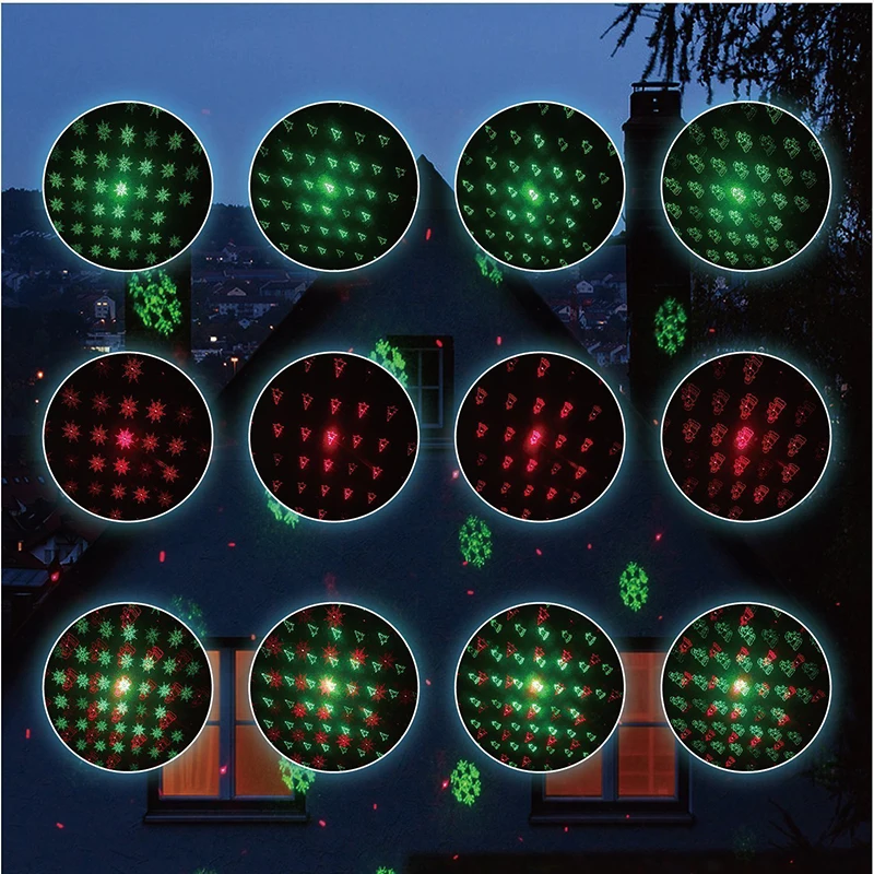 12 рождественских узоров, Рождественский лазерный проектор, радиочастотный дистанционный красный зеленый светильник для сцены, водонепроницаемый IP65, наружное украшение для дома и сада