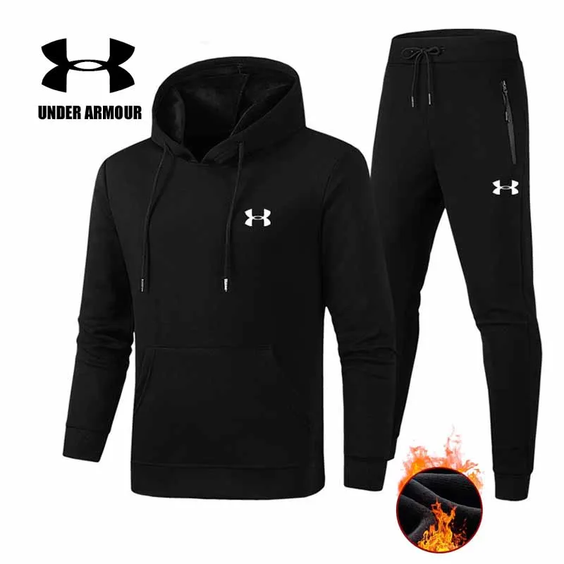 

Under Armour Gym Clothing men jogging suits 2 pieces velvet sweatshirt +pants men winter warm sport suit ropa hombre Asian size
