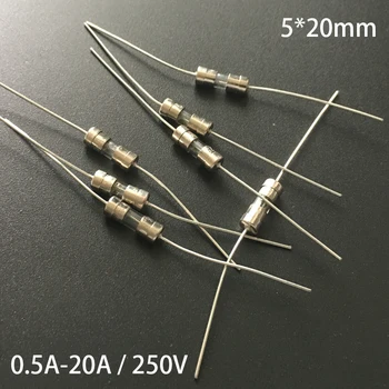 

F6A F7A F8A F10A F12A F15A F20A 250V AC 5*20mm 5x20mm Glass Tube Cartridge F Fast Quick Blow Lead Wire Axial Fuse Link