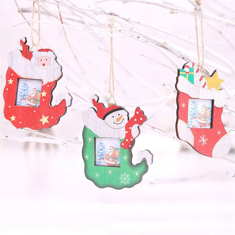 

Christmas Photo Frame Pendants Christmas Tree Decorations Wooden Xmas Ornaments Hanging Holiday Decor Gift Navidad 20NE21