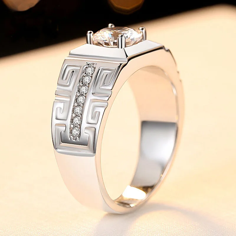 

Classy Ring for Man Solid 925 Sterling Silver Male Jewelry Cubic Zirconia Male Engagement Ring Special Gift for Husband Lover