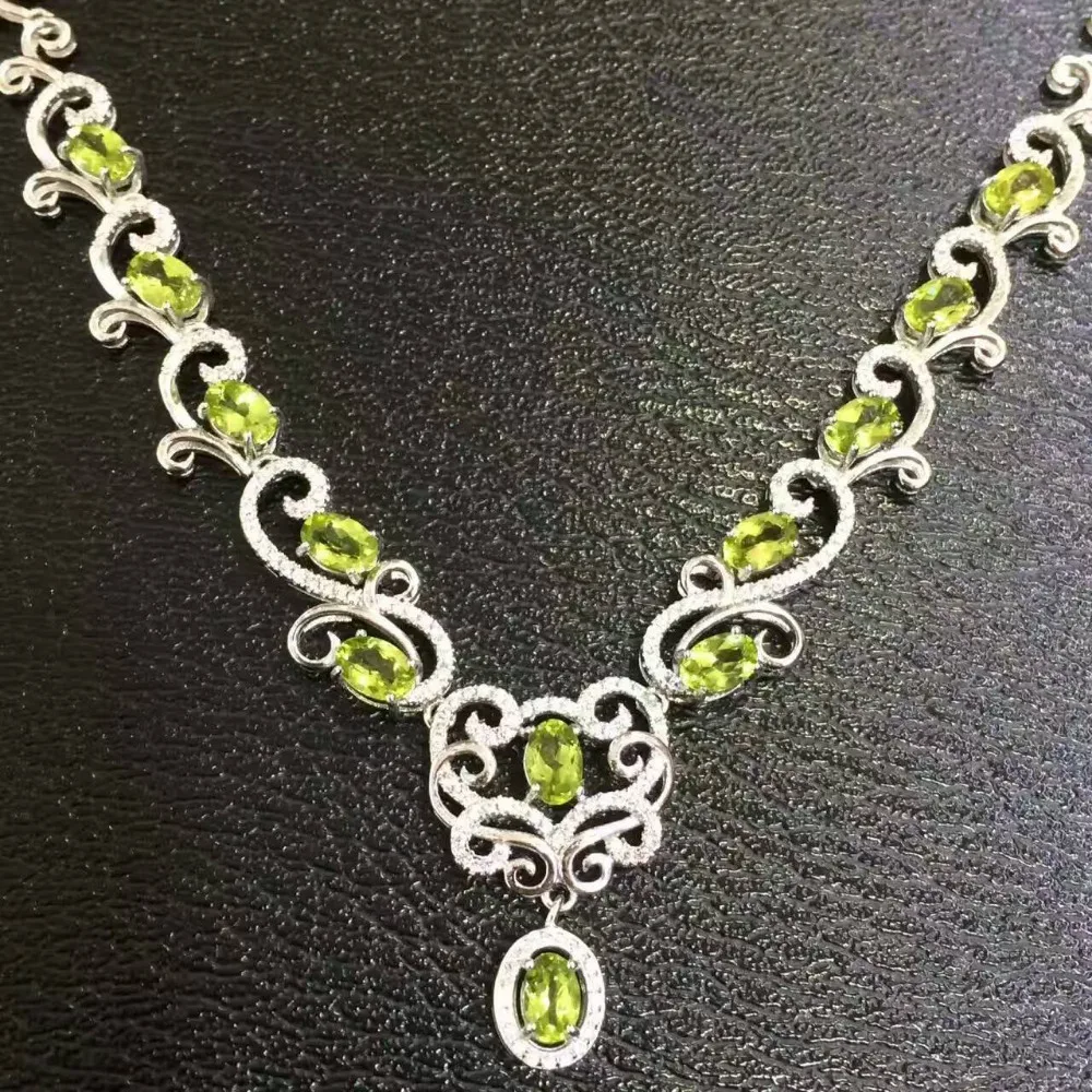 Натуральное зеленое ожерелье из перидота, натуральный оливковый кулон, ожерелье, S925 серебро, роскошная мода, объемные цветы, женский подарок, ювелирное изделие