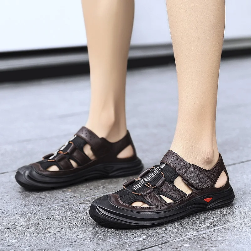 

Summer Water Shoes For Men Genuine Leather Men Beach Sneakers Brown Black Male Sport Walking Shoes And Sandals Leather Shoes