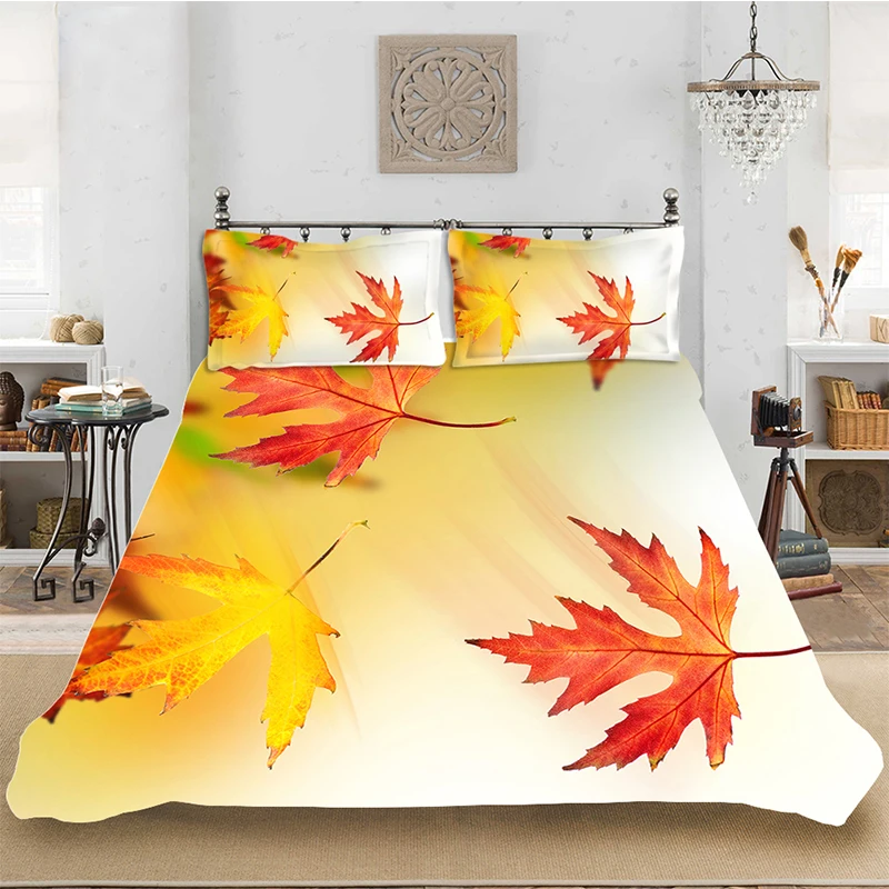 

3D Print Maple Leaf Pattern Comfortable Bedding set Bedclothes Include Duvet Cover Pillowcase Print Home Textile Bed Linens