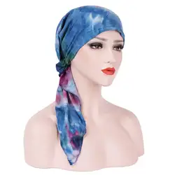 Хит продаж Для женщин Индия Муслим стрейч тюрбан шляпа Tie-dye хлопок выпадения волос платок Обёрточная бумага шапка для Для женщин 7,3