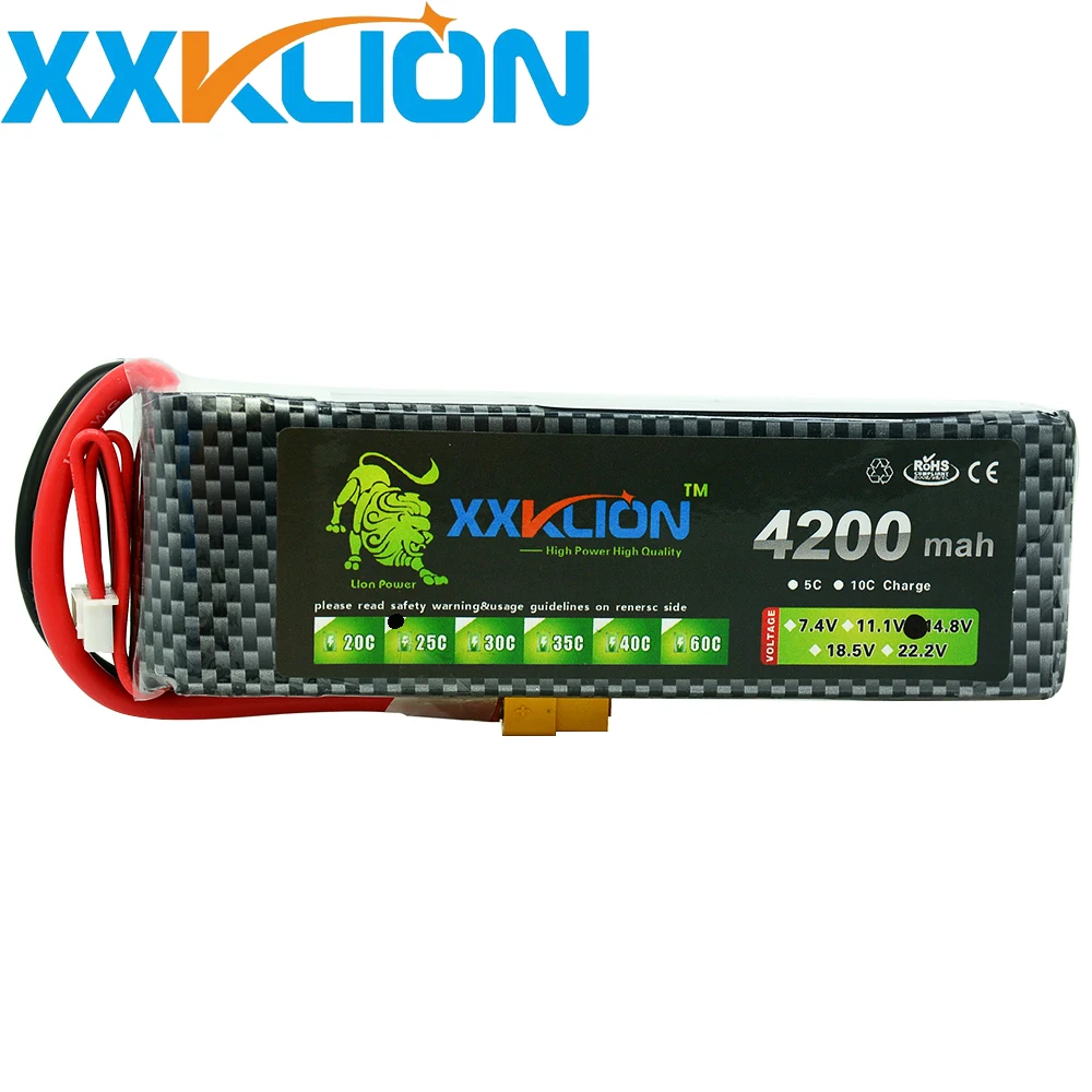 

XXKLION RC LiPo battery pack 4S 14.8V 4200mAh 25C For RC Airplane quadrotor Helicopter Drone Car Boat battery Free Shipping