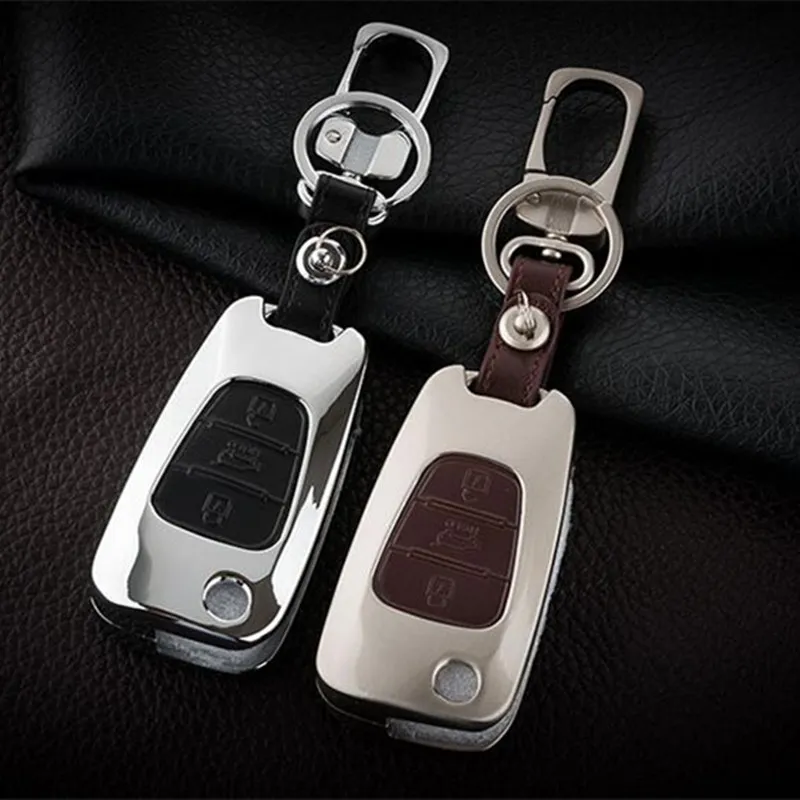 2018 New Mental & Leather style Auto key shell case for KIA Car key