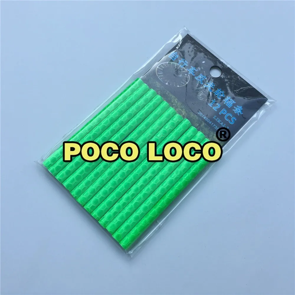 

Green Waterproof Bicycle Spokes Reflectors Bike Wheel Tube Rim Colorful Reflective Spoke Clips Warning Stripe Tube 12pcs/lot