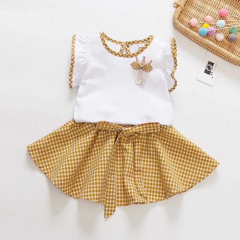 

Baby girls summer clothes sets newborn baby fashion cotton sleeveless tops+plaid short skirts 2pcs for infant casual clothes