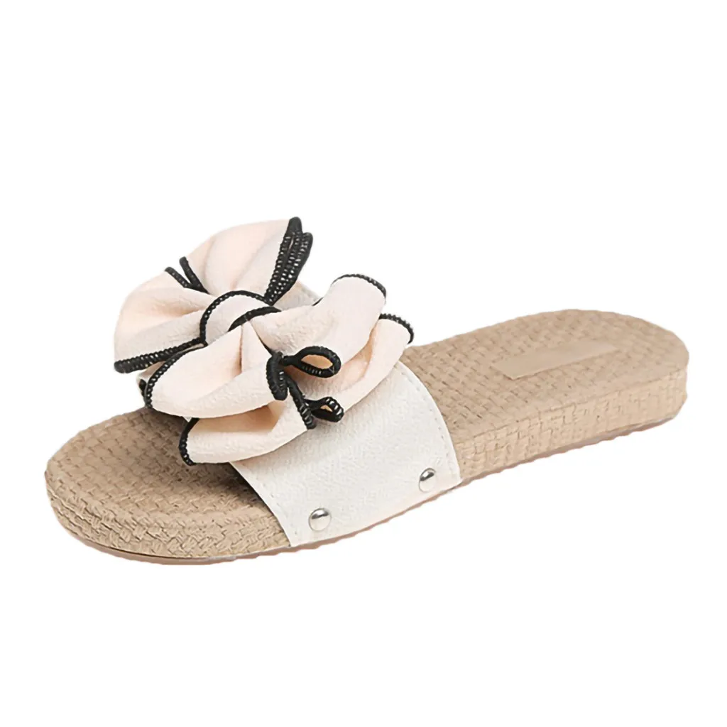 SAGACE/женские летние тапочки с круглым носком и бантом; пляжная обувь на толстой подошве; удобные повседневные тапочки без застежки из пеньки в классическом стиле