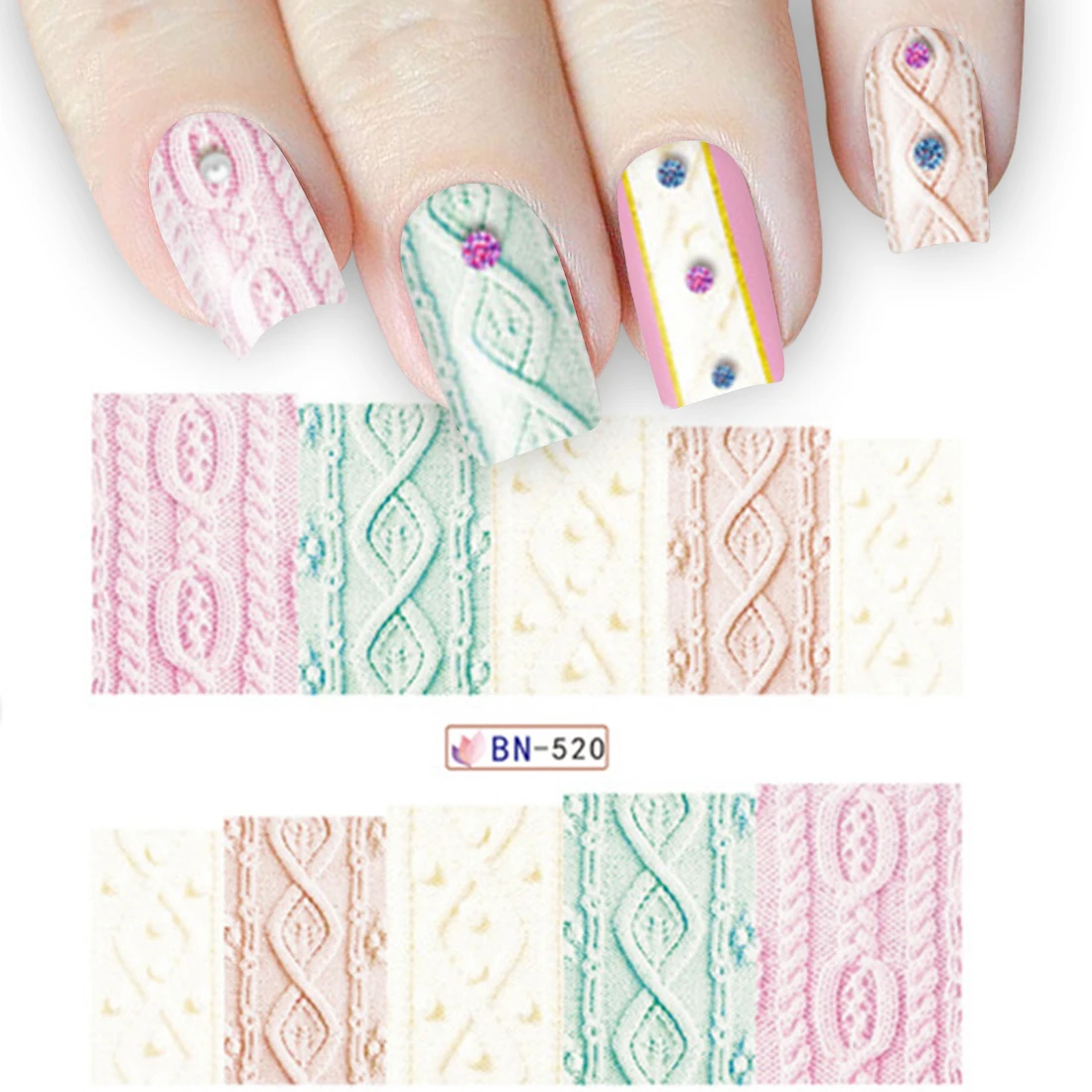 

Hot 1 Big Sheet 12 Patterns Manicure Nail Art Decals Nails Accessoires Sweater Kint Fabirc Weave Nail Art Sticker Transfer Water