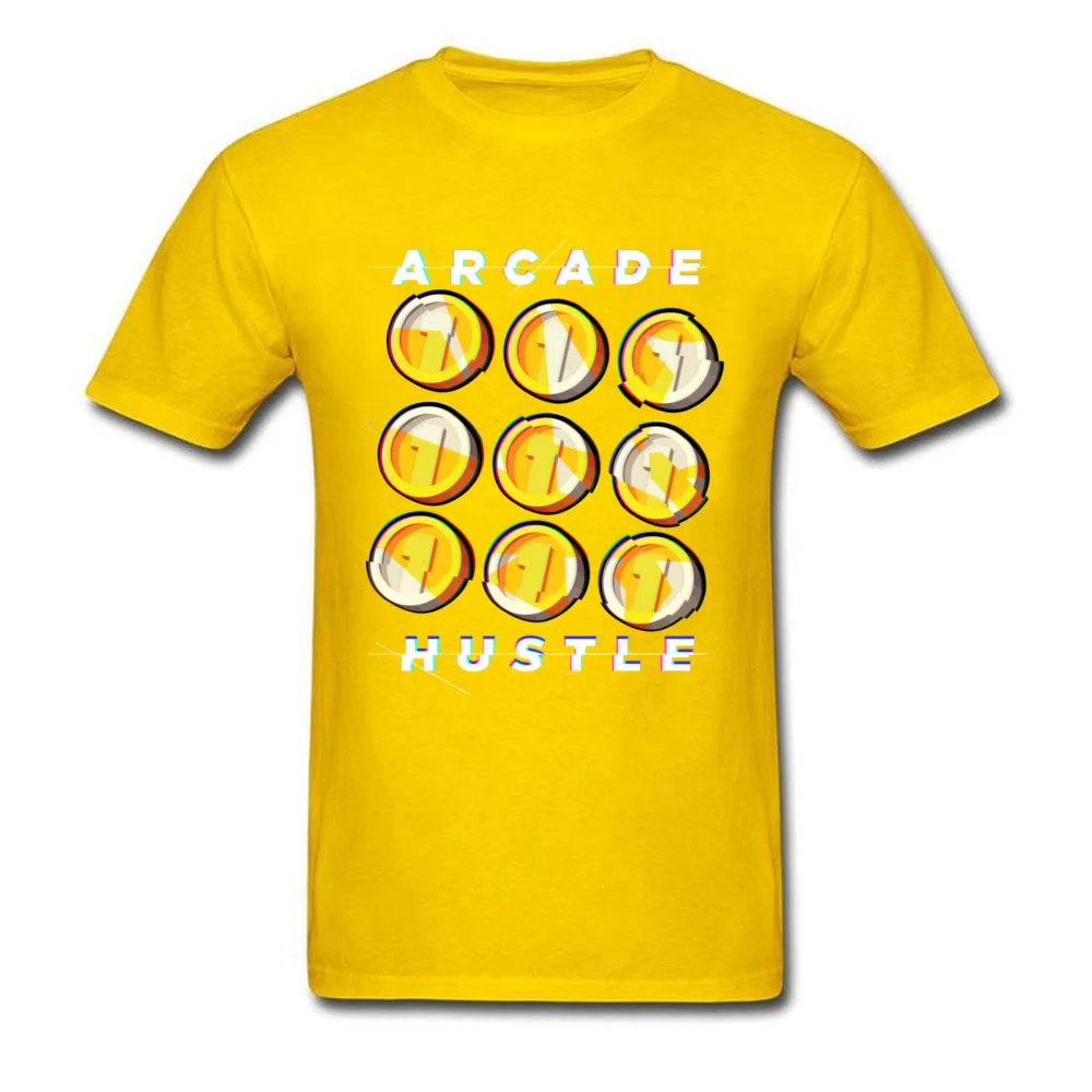 Slim Fit ARCADE HUSTLE Design T Shirt Crewneck Cotton Men's Tops & Tees Short Sleeve Summer Design Tee-Shirts Top Quality ARCADE HUSTLE yellow