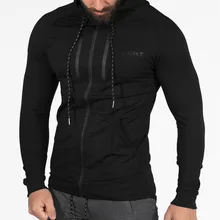 Для мужчин пребывания теплые тонкие однотонные черные на молнии длинный рукав тренажерный зал худи для бега Фитнес Спортивная Толстовка дропшиппинг