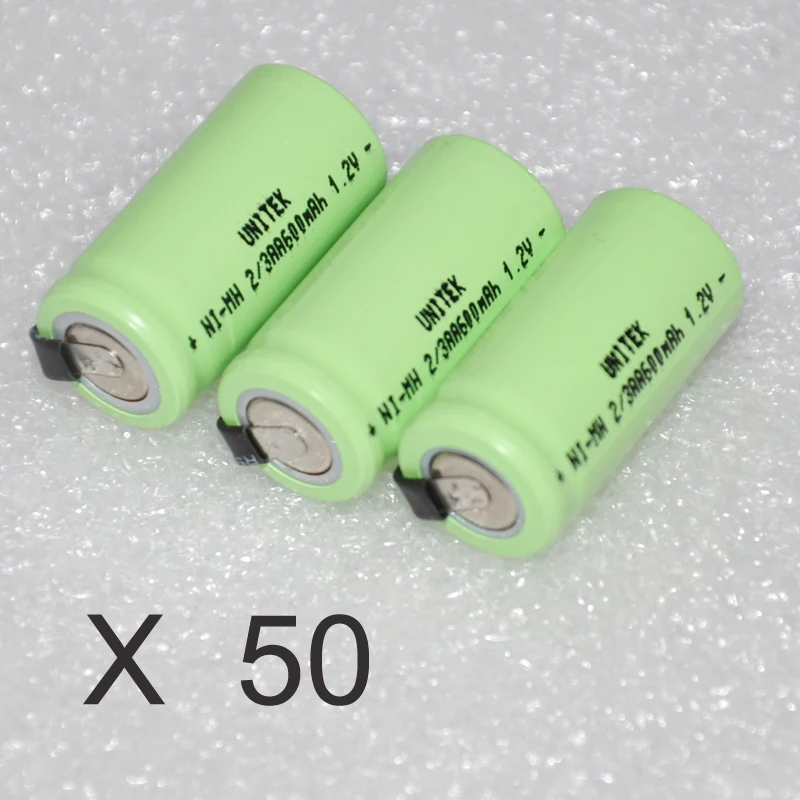 50pcs 2 3aa 600mah 1 2v rechargeable battery 2 3 aa ni mh nimh cell