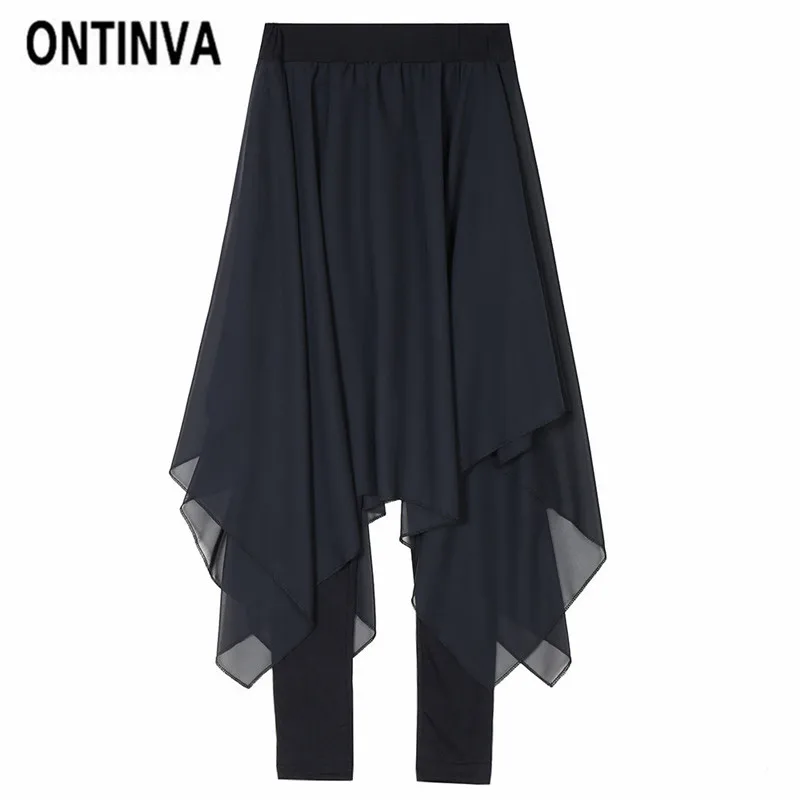 

2020 Patchwork Chiffon Skirt Pants Women High Waist Irregular Fitness Dancing Pencil Pantalon Femme Summer Casual Trousers