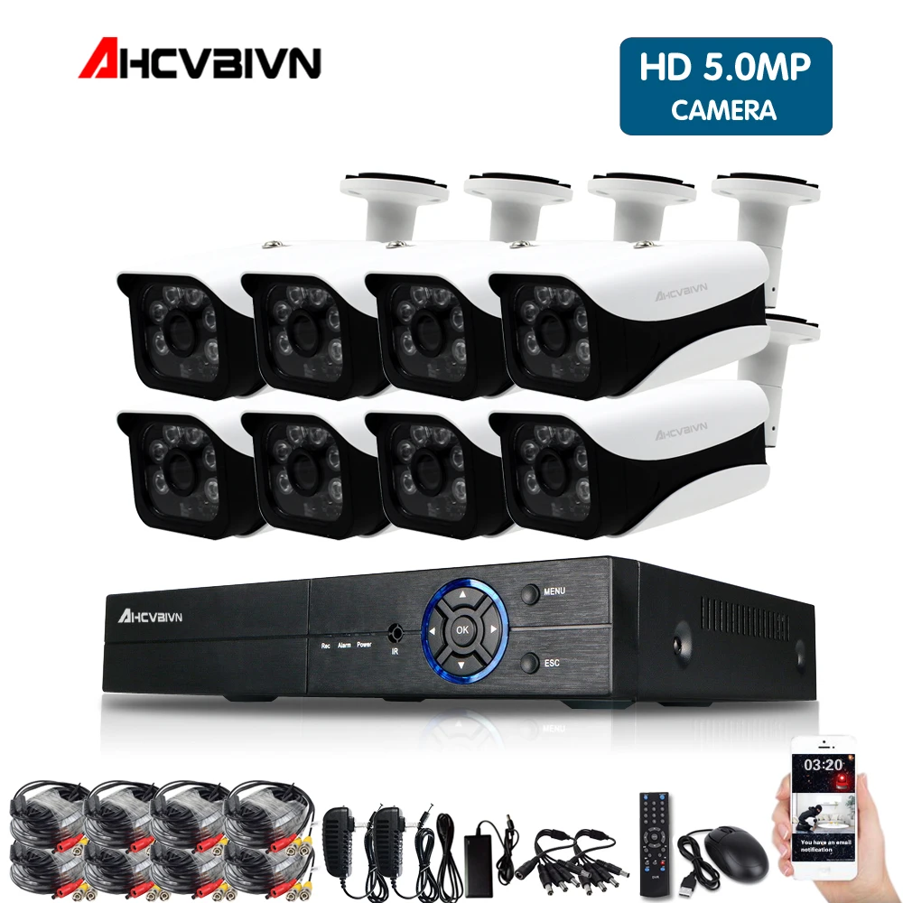 

8CH 5MP cctv dvr System 8Pcs hd 5MP low illumination IP66 Security In/outdor Waterproof Camera kit P2P video surveillance set